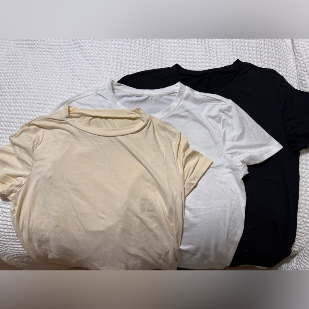 Set of Three T-Shirts in Cream, White, and Black